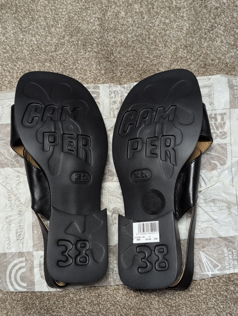 NWT Camper Black Slide Sandals